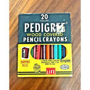 Pedigree Wood Covered Pencil Crayons 20pc Sharpener Original Box 2449 Vtg USA